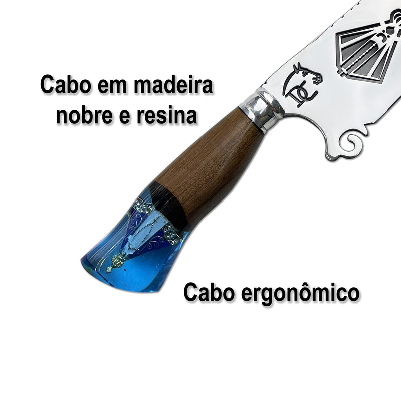 Faca Churrasco Artesanal Nossa Senhora Aparecida Terço + Bainha Grátis