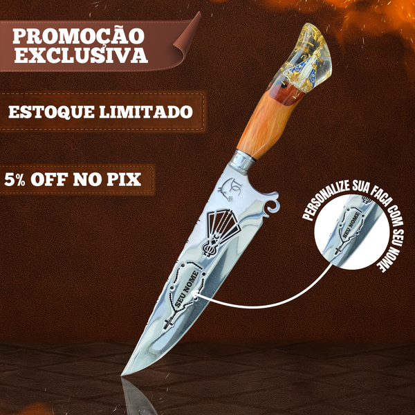 Faca Churrasco Artesanal Nossa Senhora Aparecida Terço + Bainha Grátis